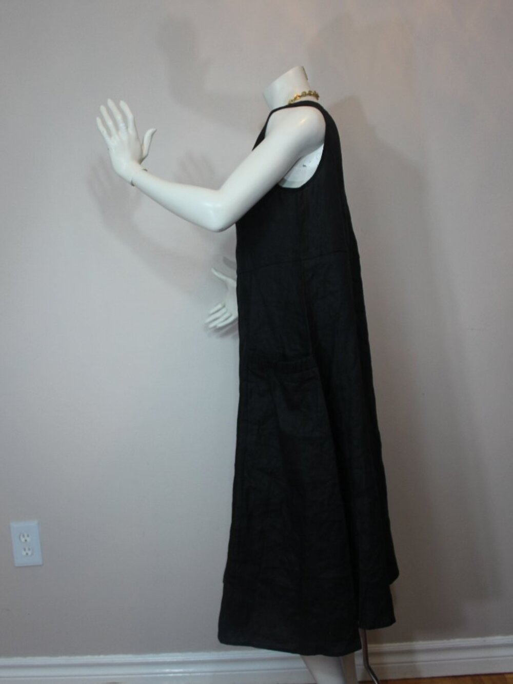 Lintico Black 100% Linen Swing Beach Tank midi  Dress GIANA size XXL/XL - Picture 4 of 9